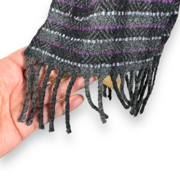 Avoca The Mill Lambswool Cashmere Chenille Blend Striped Scarf, Grey/Purple - Picture 4 of 11